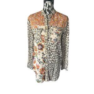 Anthropologie Pilcro Multi Pattern Cheetah Long Sleeve Shirt Top Button Down XS